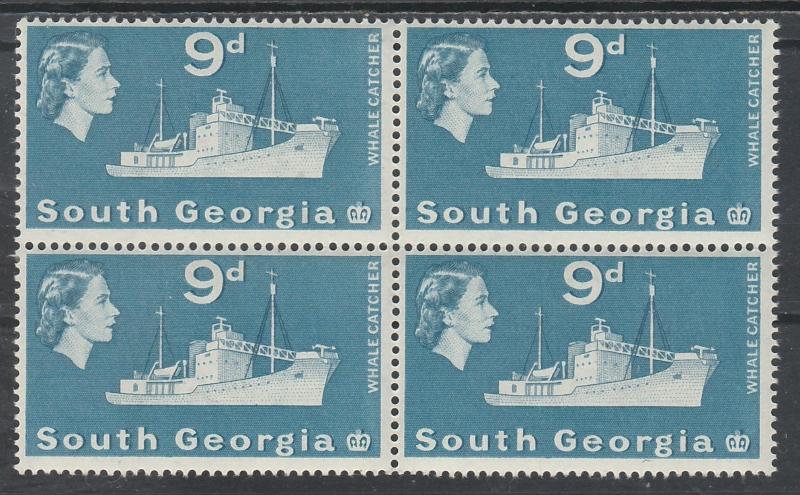 SOUTH GEORGIA 1963 QEII SHIP 9D MNH ** BLOCK