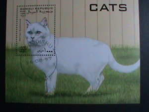 SOMALIA STAMP:1997- BEAUTIFUL-BRITISH SHORT HAIRS WHITE CAT CTO- S/S SHEET VF