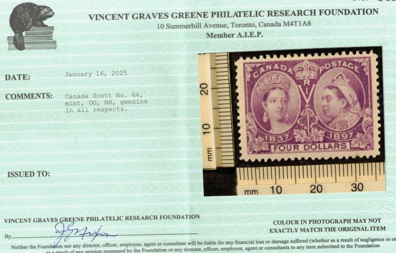 Canada #64 Extra Fine Never Hinged Gem **With Certificate**
