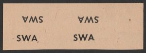 SOUTH WEST AFRICA 1941 'SWA' imperf Proof block, error top 2 INVERTED.