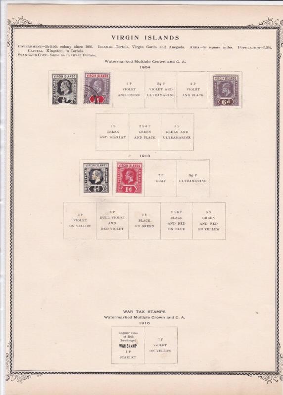 virgin islands mounted mint & used stamps on old album page ref r9033