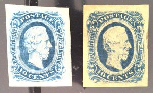 Scott CSA #11&12 - 10c  Blue - Jefferson - Lot - Unused - 1863-64
