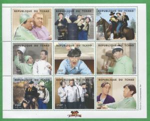 The 3 Three Stooges Film Commemorative African Souvenir Stamp Sheet Chad E82