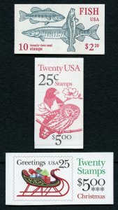 US Scott 3 Booklets BK154,BK160,BK168 Fish,Birds Christmas Greetings