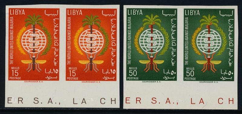 Libya 218-9 imperf pairs MNH Malaria Eradication, Insects