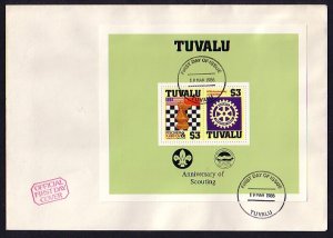Tuvalu, Scott cat. 352. Chess-Rotary & Scouts s/sheet. Large First day cover.