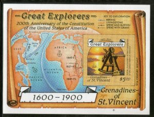 St. Vincent Grenadines 1988 Great Explorers Map Sextant IMPERF Sc 604 M/s MNH...