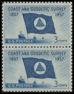 US 1088 Coast and Geodetic Survey 3c vert pair MNH 1957