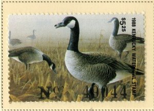 US KY4 KENTUCKY STATE DUCK STAMP 1988 MNH SCV $10.00 BIN $5.00