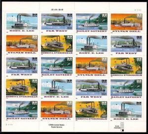 #3091 - 3095  Riverboats 32¢ 1995 Sheet  MNH River Boats Steamer Steambo