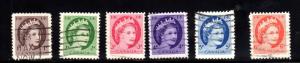 CANADA #337-342  QUEEN ELIZABETH II WILDING PORTRAIT SET OF 6  USED   b