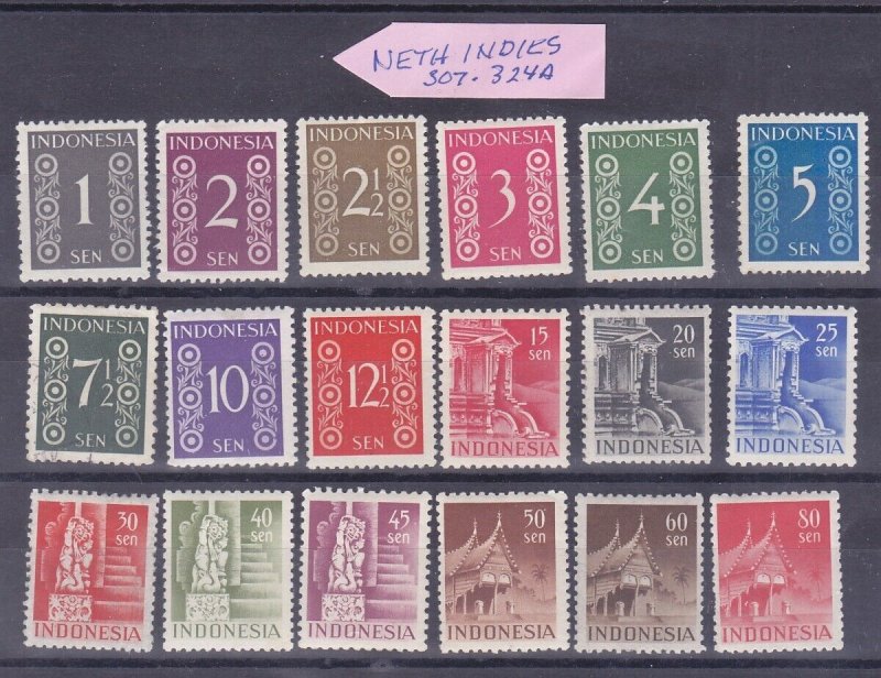 Netherlands Indies (Indonesia) 307-324a 1949 Mint OG Issue Very Fine