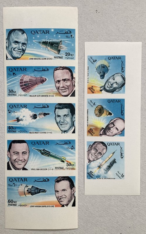 Qatar 1966 Astronaut IMPERF strips, MNH. Scott 104-104A. Mi 142-149, CV €40.00