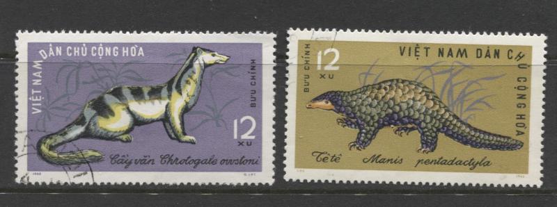 Dem.Rep.Viet Nam - Scott 351 & 352-Animals -1965 -FU- Single 2 X 12xu Stamps