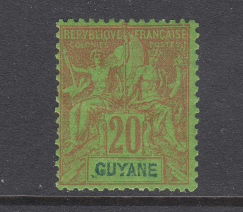 French Guiana Sc 41 MLH. 1892 20c red on green Navigation & Commerce, fresh