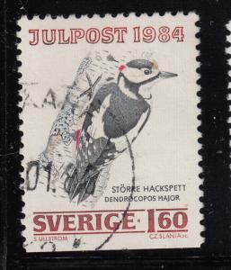 Sweden 1984 used Sc #1519 1.60k Dendrocopos major woodpecker Christmas