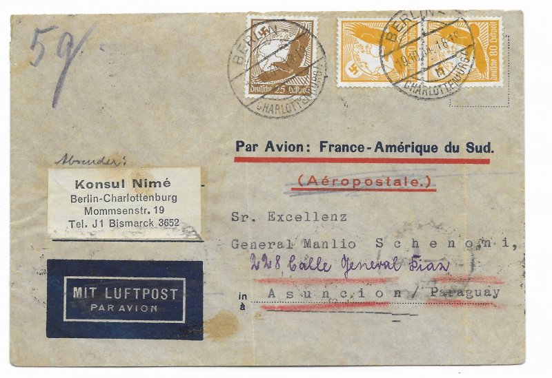 Germany  C-53   airmail cover  Berlin to Paraguay  1934