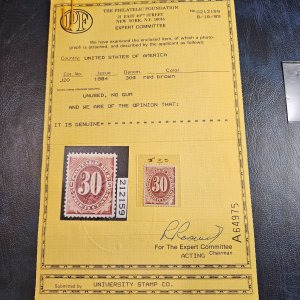 US J20  postage Due unused Mint N.G. with cert. SCV 550.00