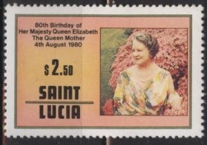 Saint Lucia 502 (mlh) $2.50 Queen Mother’s 80th birthday (1980)