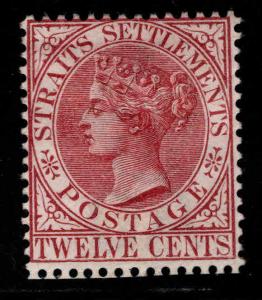 Straits Settlements Scott 53 MH*, CA Wmk  type2 1894 Claret CV $29