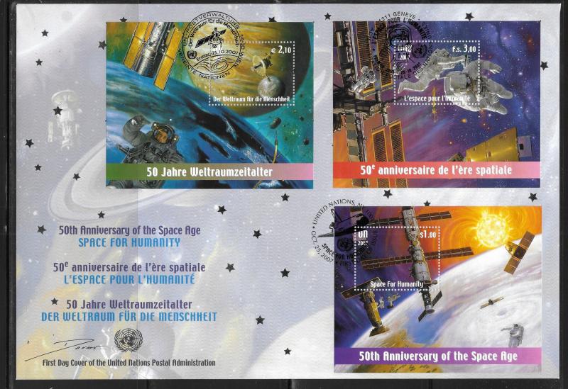 United Nations, NY 945-7, Gen 476-8, Vie 409-11 Space Large Geneva FDC
