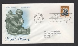 Canada #489  (1968 6c Christmas)  Rosecraft-A cachet  FDC addressed - typed