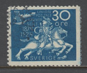 Sweden Sc 218 used 1924 30ö deep blue Postrider and Airplane UPU issue, F-VF