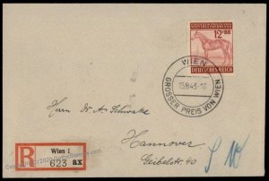 Germany 1943 Grosser Preis von Wien Vienna Horse Race Registered Cover G71811