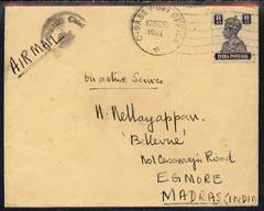 India 1941 Airmail On Active Service cover to Madras, box...