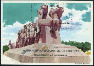 Brazil 1900,MNH.Michel 2019 Bl.63. Flags-Sculpture,by Victor Brecheret.1984.