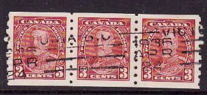 Canada-Sc#230-used 3c KGV Pictorial coil strip of 3-Cdn1054-1935-