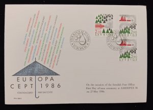 D)1986, SWEDEN, FIRST DAY COVER, ISSUE, EUROPA, NATURE PROTECTION, STOP