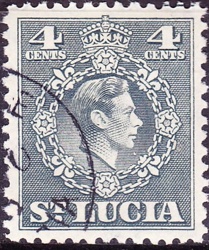 ST LUCIA 1949 KGVI 4c Grey SG149 FU.