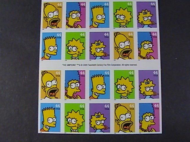 U.S.# 4399-4403(4403b)-MINT/NH--BOOKLET PANE OF 20---SIMPSONS 20 TH ANN.-2009