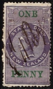 1867 New Zealand Revenue One Penny Queen Victoria Stamp Duty Used