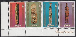 Niue 1980 MNH Sc #266 Strip of 4 25c Artifacts, Handcrafts Margin copy