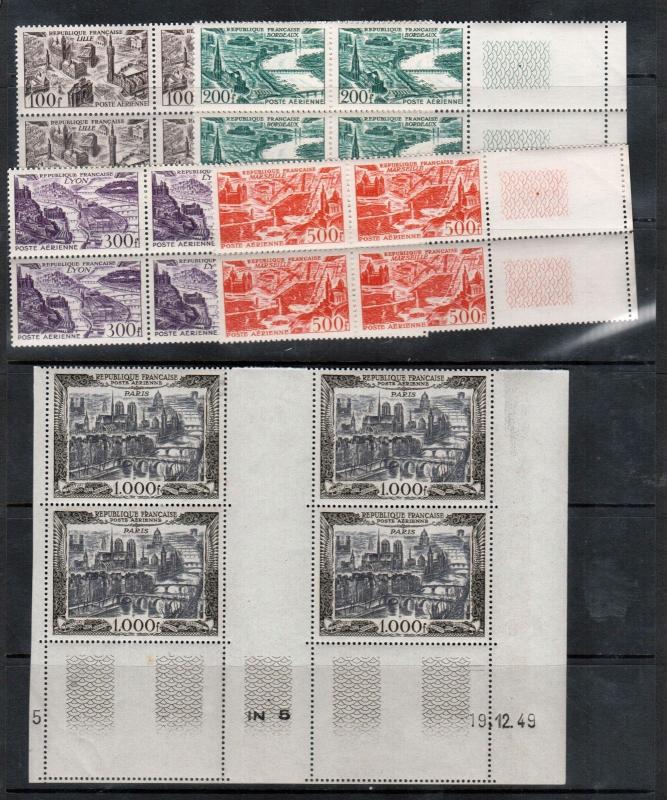 France #C23 - #C27 Very Fine Never Hinged Block Set - #C27 Is A Gutter Block