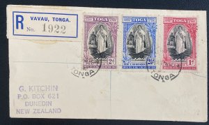 1938 Vavau Tonga Toga Registered Cover to New Zealand Queen Salote Tabou Stamps