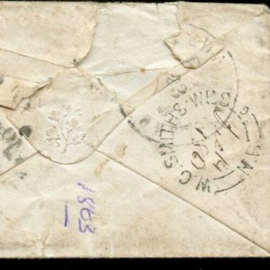 ?WAY OFFICE, SMITHS WEST'D, N.B. double split ring, 5c 1863 cover Canada