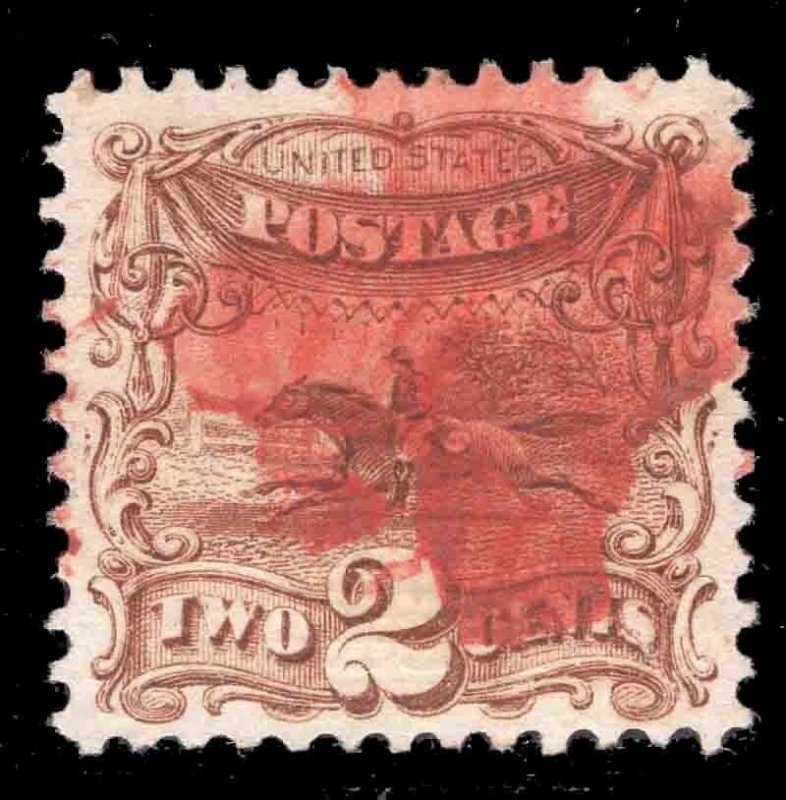 MOMEN: US STAMPS #113 RED CORK CANCEL USED VF+ LOT #79055