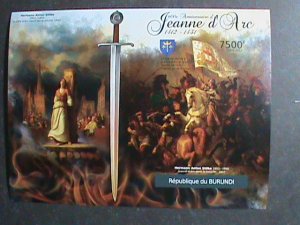 ​BURUNDI STAMP 2012 SC#1060-600TH ANNIV JOAN OF ARC IN BATTLE-IMPERF-MNH S/S