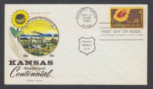 US Planty 1188-22 FDC. 1961 4c Kansas Statehood, Fluegel cachet, unaddressed
