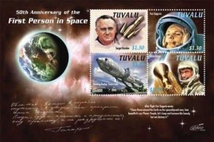 Tuvalu 2011 - First Person in Space 50th Anniversary Stamp Sheet of 4 MNH