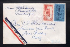 Martinique 1940 Fort-de-France to CA Cover franked 50c & 10f, Scott 148, 171