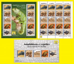 CHAD 2023 PACK 3 X SHEET REPTILES CROCODILE FROG FROGS SNAKES TURTLES TURTLE MNH-