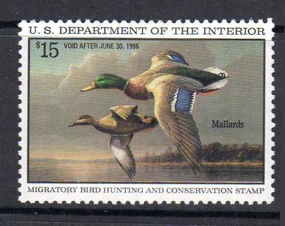 #RW62  US Federal Duck Stamp Mallards 1995  MNH CV $32.50