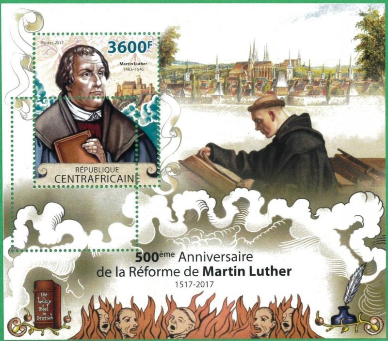 A0225 - CENTRAL AFRICA - MISSPERF 2017  stamp SHEET: religion MARTIN LUTHER 