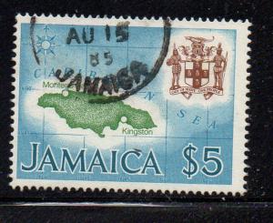 Jamaica Sc 358 1972 $5 Map & Arms stamp used