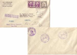 United States California Ventura Registered 1935 violet double ring  3c Washi...