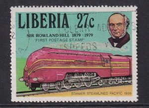 Liberia  #846 used  1979  Sir Rowland Hill and train 27c